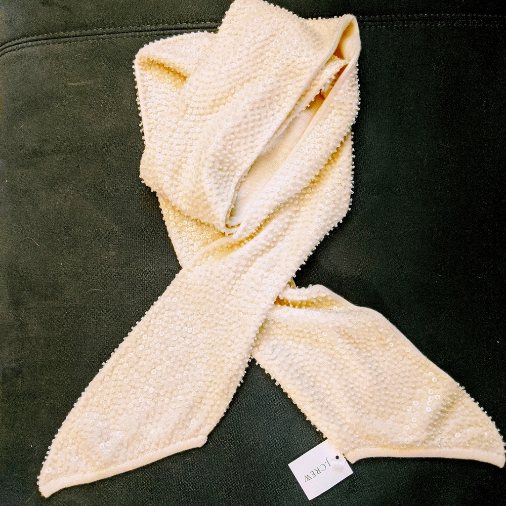 Unworn Sequined Jcrew scarf in ivory color